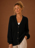 Women's V-Neck Knit Cardigan - Button Front Long Sleeve Sweater