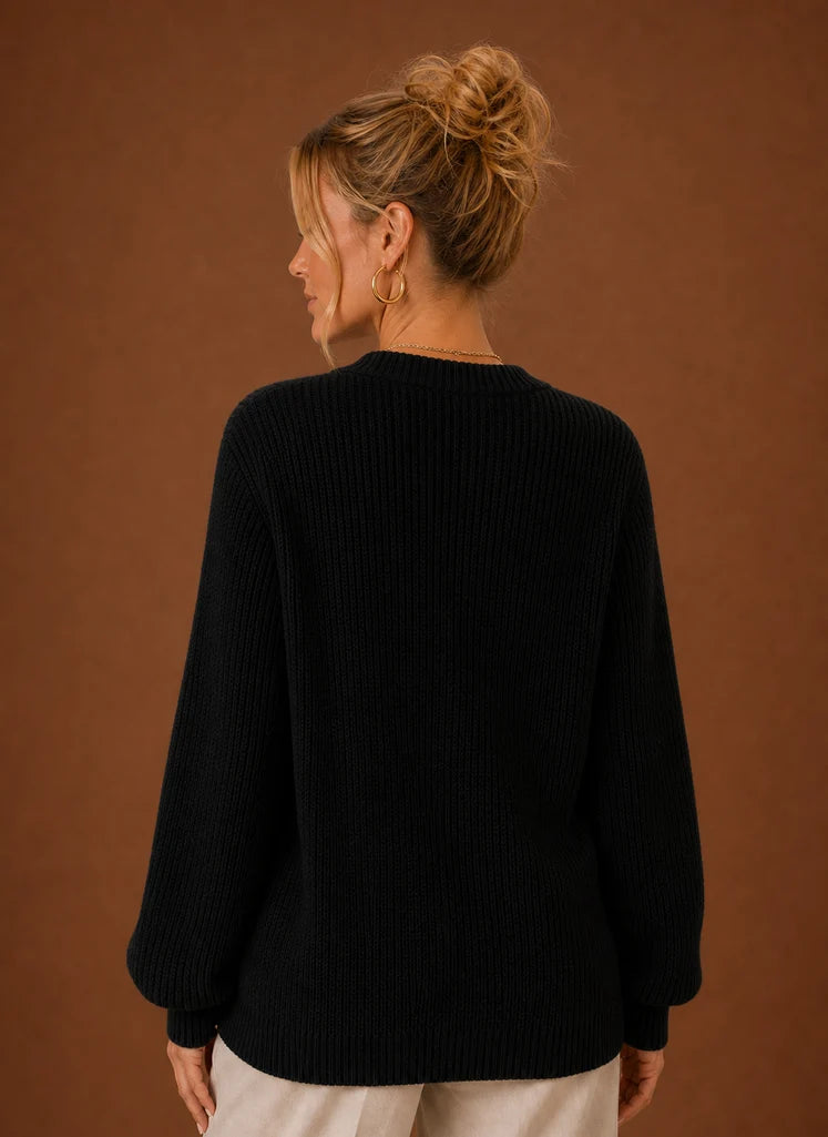 Women's V-Neck Knit Cardigan - Button Front Long Sleeve Sweater