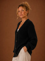 Women's V-Neck Knit Cardigan - Button Front Long Sleeve Sweater