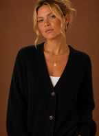 Women's V-Neck Knit Cardigan - Button Front Long Sleeve Sweater