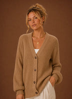 Women's V-Neck Knit Cardigan - Button Front Long Sleeve Sweater