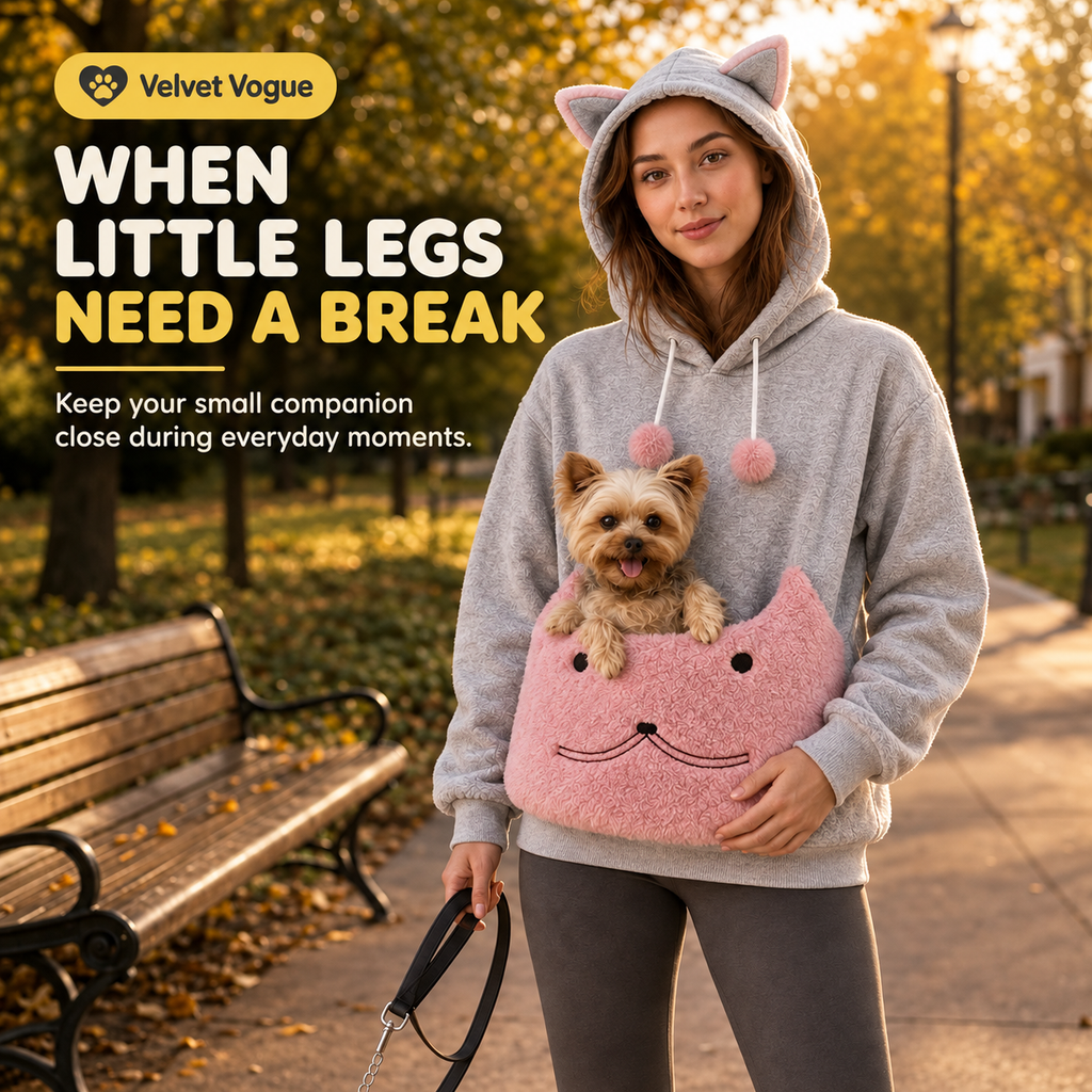 Pet Carrier Sherpa Hoodie for Small Dogs & Cats – Cozy Front Pouch Sweatshirt for Walks, Errands & Home Cuddles – Keeps Pets Warm & Close