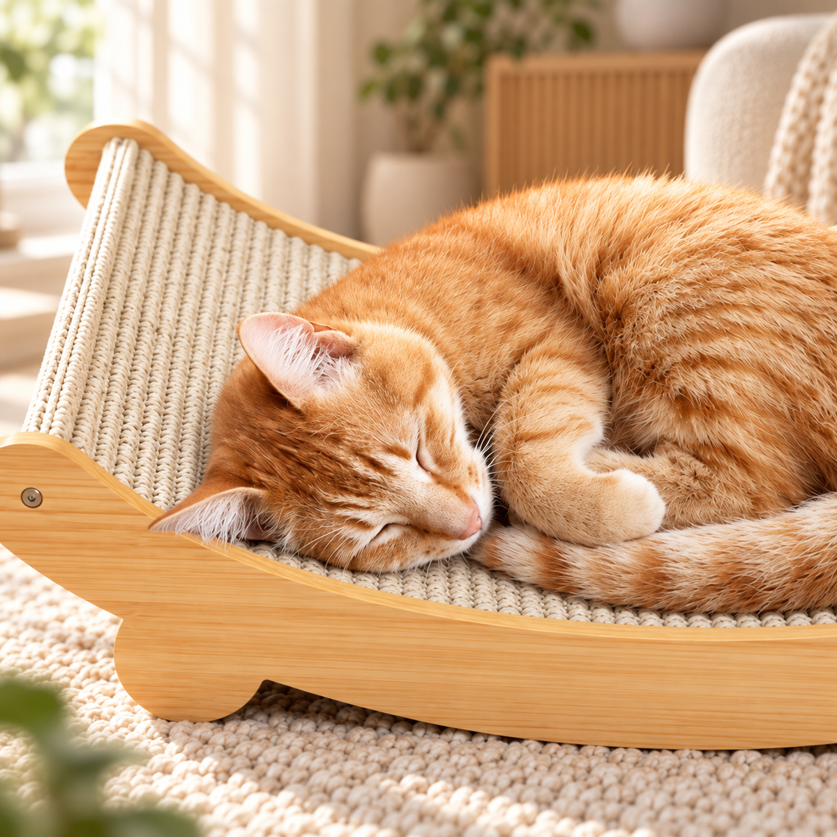 Wooden Cat Scratcher Bed for Indoor Cats Curved Sisal Scratch Pad & Lounge Hammock for Kittens & Cats