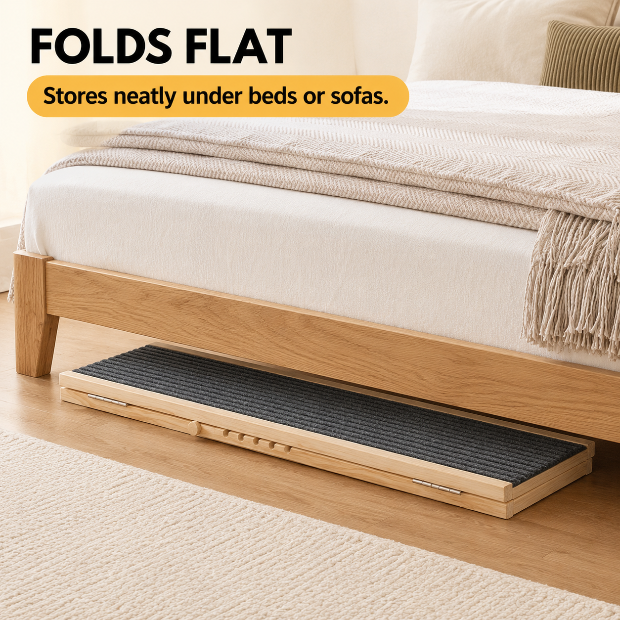Adjustable Wooden Dog Ramp for Bed, Couch & Car – Foldable Non-Slip Pet Ramp for Small, Large & Senior Dogs, 132 lb Capacity