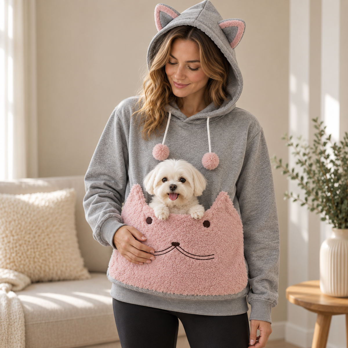 Pet Carrier Sherpa Hoodie for Small Dogs & Cats – Cozy Front Pouch Sweatshirt for Walks, Errands & Home Cuddles – Keeps Pets Warm & Close