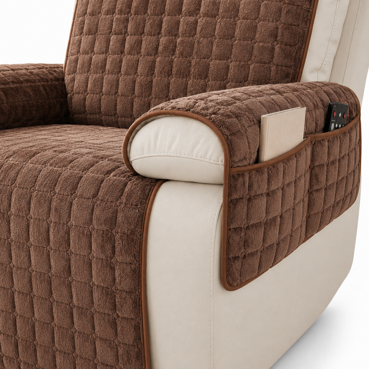 Quilted Recliner Chair Cover – Non-Slip Washable Furniture Protector with Side Pocket