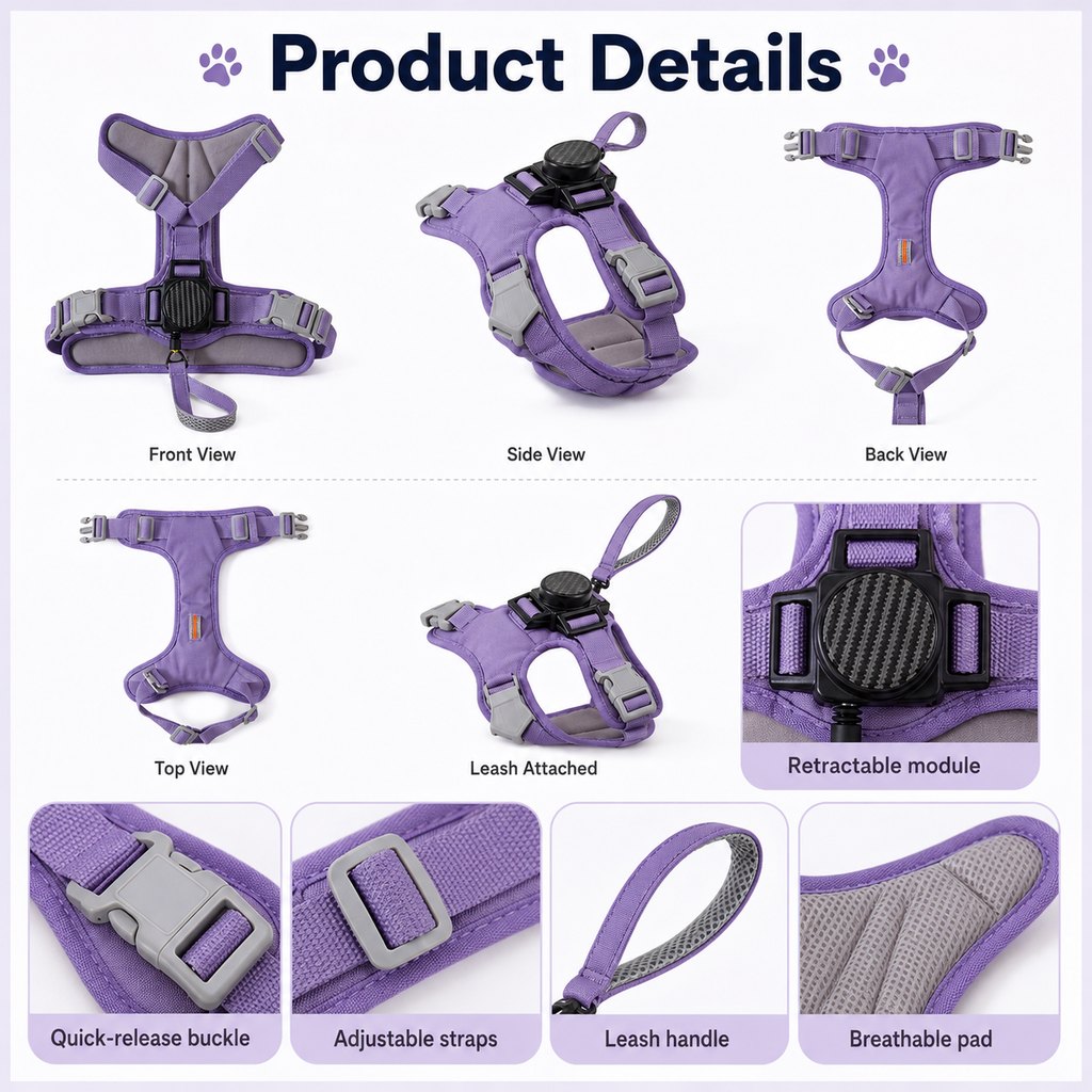 2-in-1 No Pull Dog Harness with Built-in Retractable Leash - Safe & Comfortable Control for Daily Walks & Outdoor Adventures