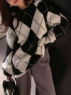 Argyle Crew Neck Drop Shoulder Jumper