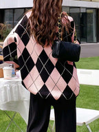 Argyle Crew Neck Drop Shoulder Jumper