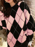 Argyle Crew Neck Drop Shoulder Jumper