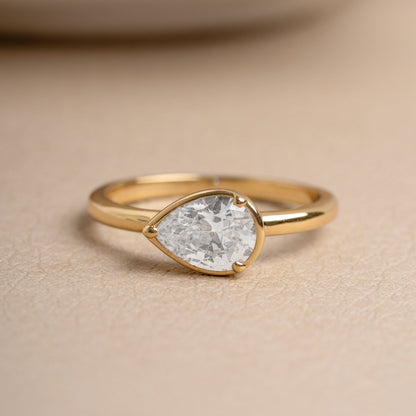 Modern Sideways Pear Bezel CZ Ring