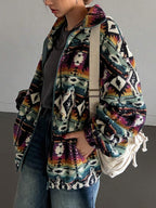 Aztec Print Oversized Teddy Zip-Up Jacket