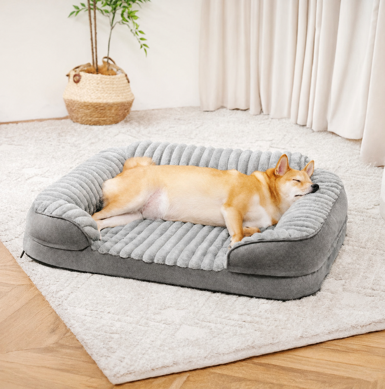 Orthopedic Bolster Dog Bed – Egg-Crate Foam Base with Washable Plush Cover