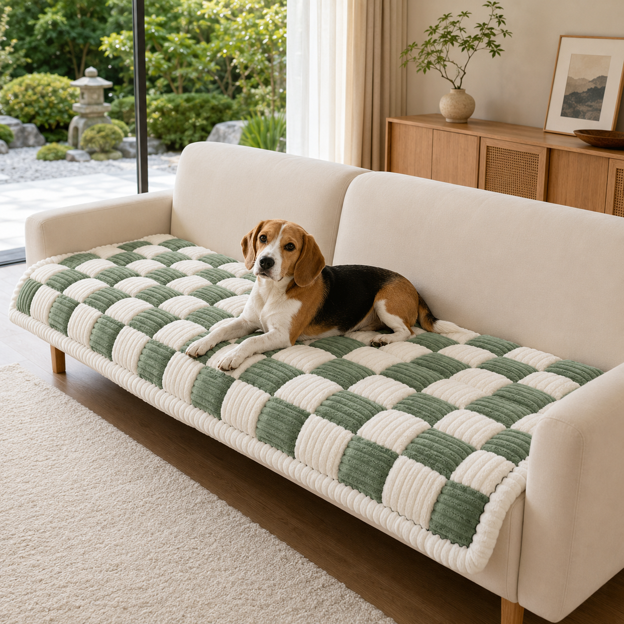 Cozy Chenille Pet Mat Bed | Cream-Colored Large Plaid Design for Comfort
