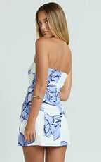 Women's Floral Strapless A-Line Mini Dress, Blue