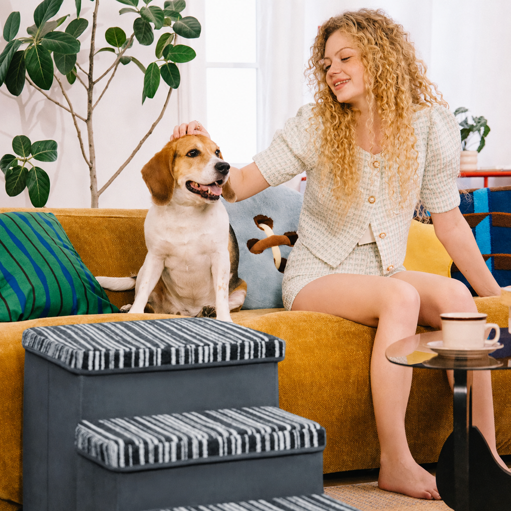 SnugNest | Dog Stairs for Bed with Hidden Storage | Stylish & Durable Accessory for Easy Pet Access