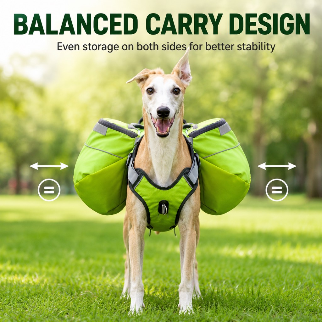 Dog Saddlebag Backpack Harness for Hiking & Camping - Hands-Free Storage for Water, Treats & Trail Essentials