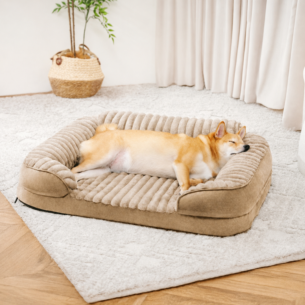 Orthopedic Bolster Dog Bed – Egg-Crate Foam Base with Washable Plush Cover