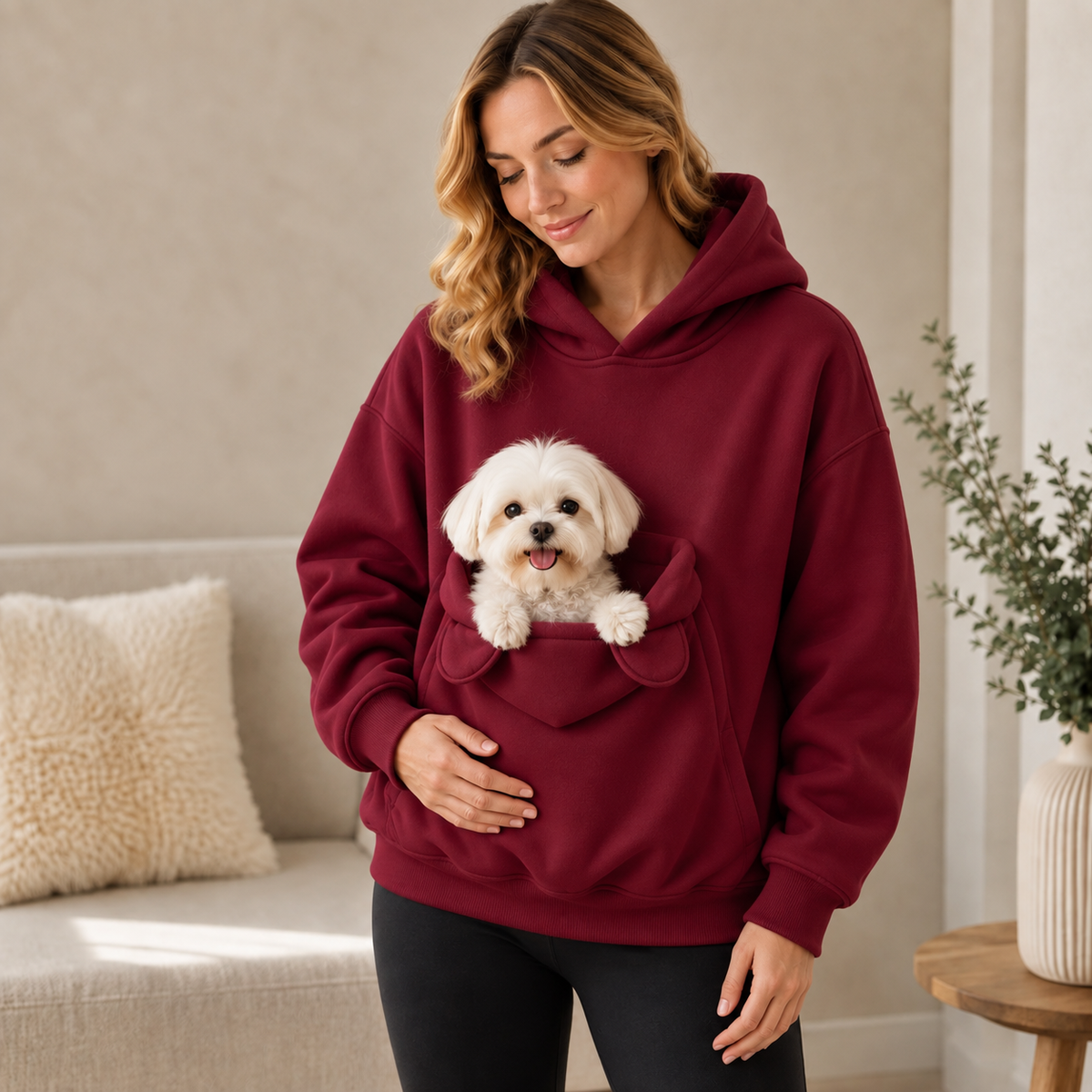 Pet Carrier Sherpa Hoodie for Small Dogs & Cats – Cozy Front Pouch Sweatshirt for Walks, Errands & Home Cuddles – Keeps Pets Warm & Close
