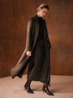 Belted Double Breasted Maxi Coat with Back Vent