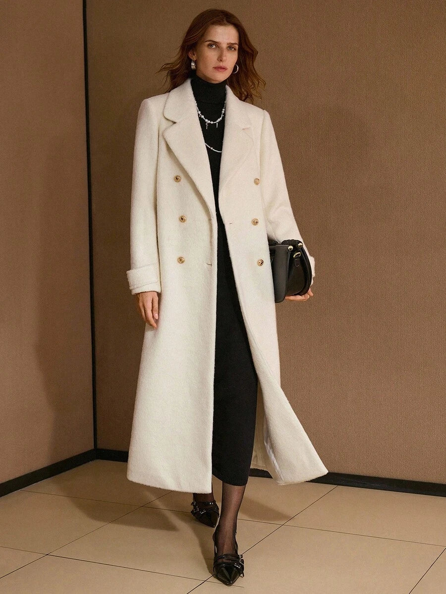 Belted Longline Coat with Buttoned Cuff Tabs