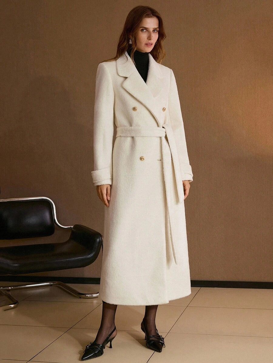 Belted Longline Coat with Buttoned Cuff Tabs
