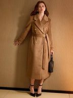 Belted Longline Coat with Buttoned Cuff Tabs