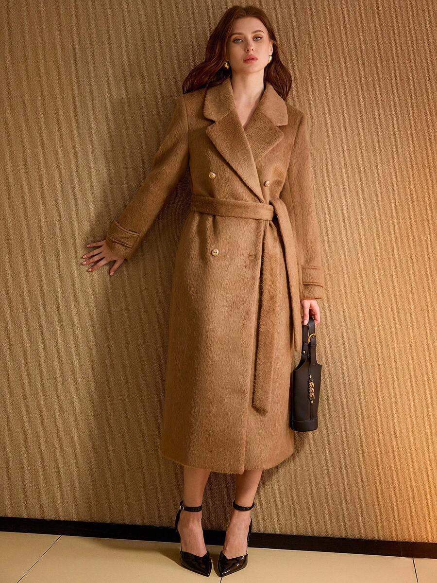 Belted Longline Coat with Buttoned Cuff Tabs