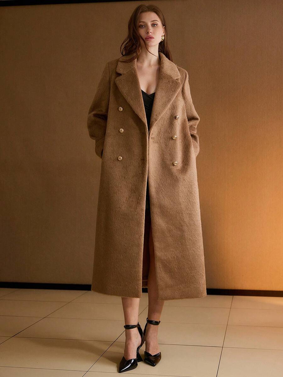 Belted Longline Coat with Buttoned Cuff Tabs