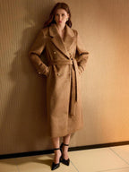 Belted Longline Coat with Buttoned Cuff Tabs