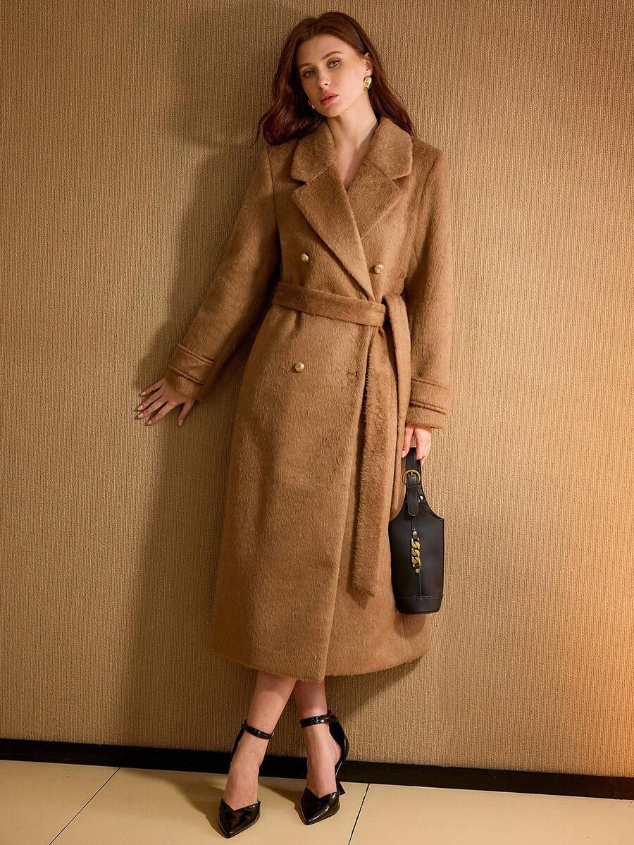 Belted Longline Coat with Buttoned Cuff Tabs