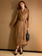 Belted Longline Coat with Buttoned Cuff Tabs