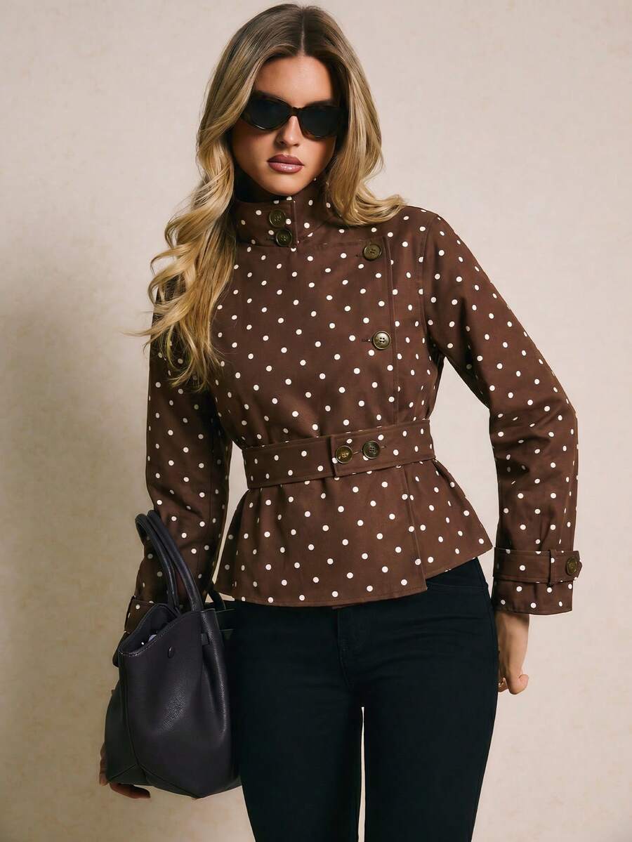 Belted Peplum Jacket with Asymmetric Placket
