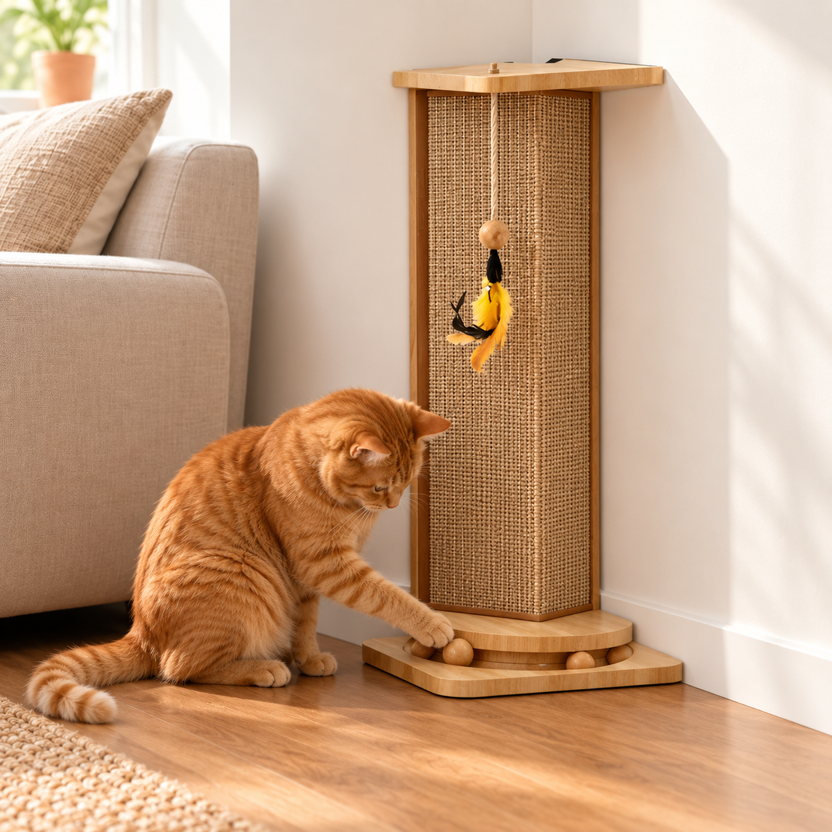 Durable Sisal Corner Cat Scratching Post with Stable Design | Space-Saving Solution for Sofa and Wall Protection