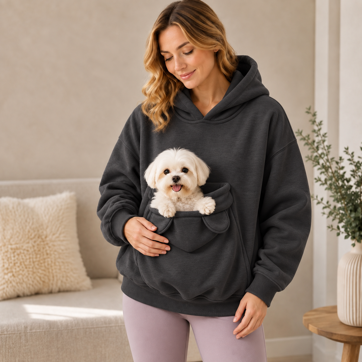 Pet Carrier Sherpa Hoodie for Small Dogs & Cats – Cozy Front Pouch Sweatshirt for Walks, Errands & Home Cuddles – Keeps Pets Warm & Close