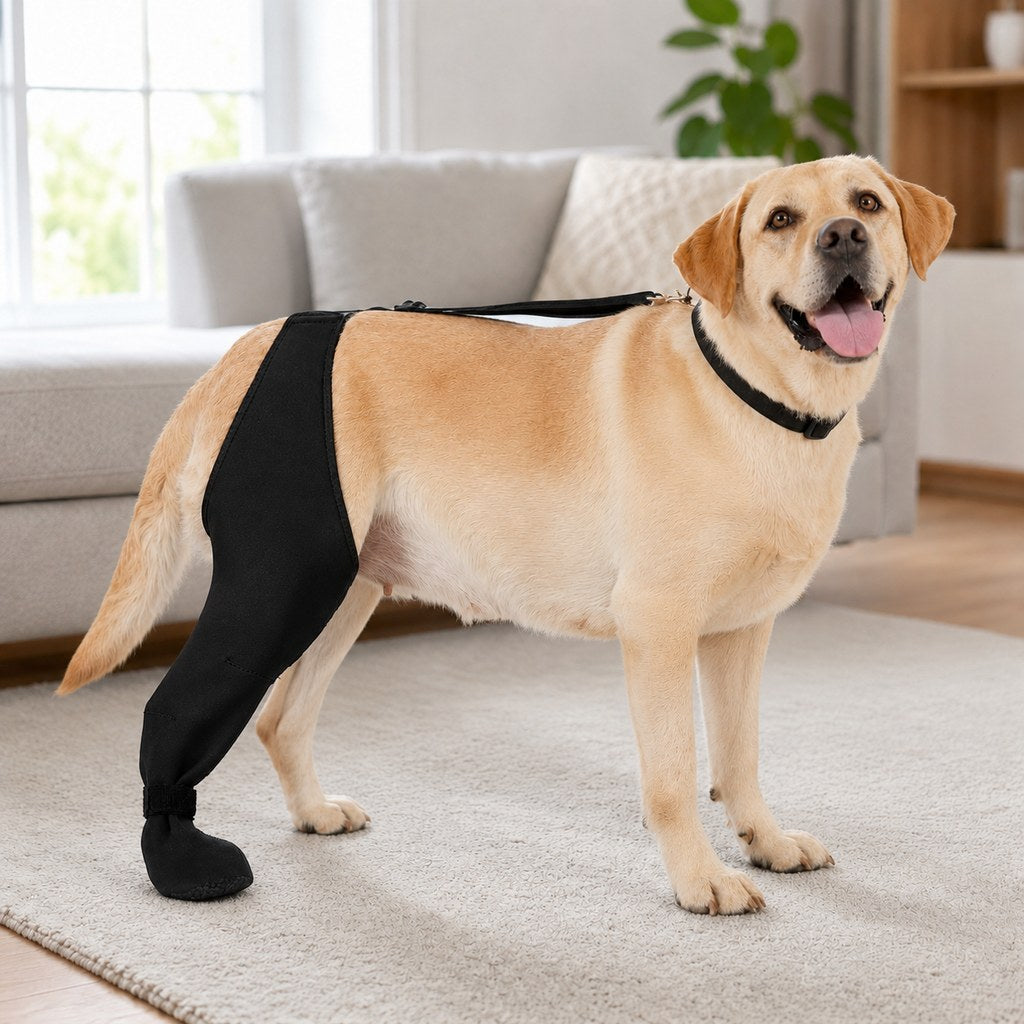 Adjustable Dog Rear Leg Recovery Sleeve with Paw Cover - Helps Limit Licking During Post-Surgery Rest