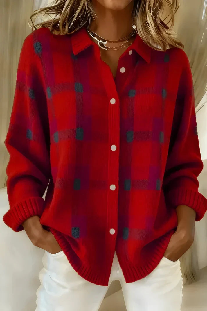 Blurred Check Button-Front Shirt Cardigan
