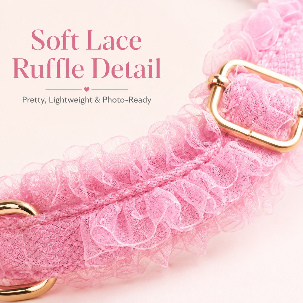 Boutique Lace Dog Harness, Collar & Leash Set for Birthday Photos & Daily Walks - 3-Piece Ruffle Walking Set