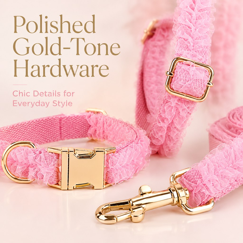 Boutique Lace Dog Harness, Collar & Leash Set for Birthday Photos & Daily Walks - 3-Piece Ruffle Walking Set