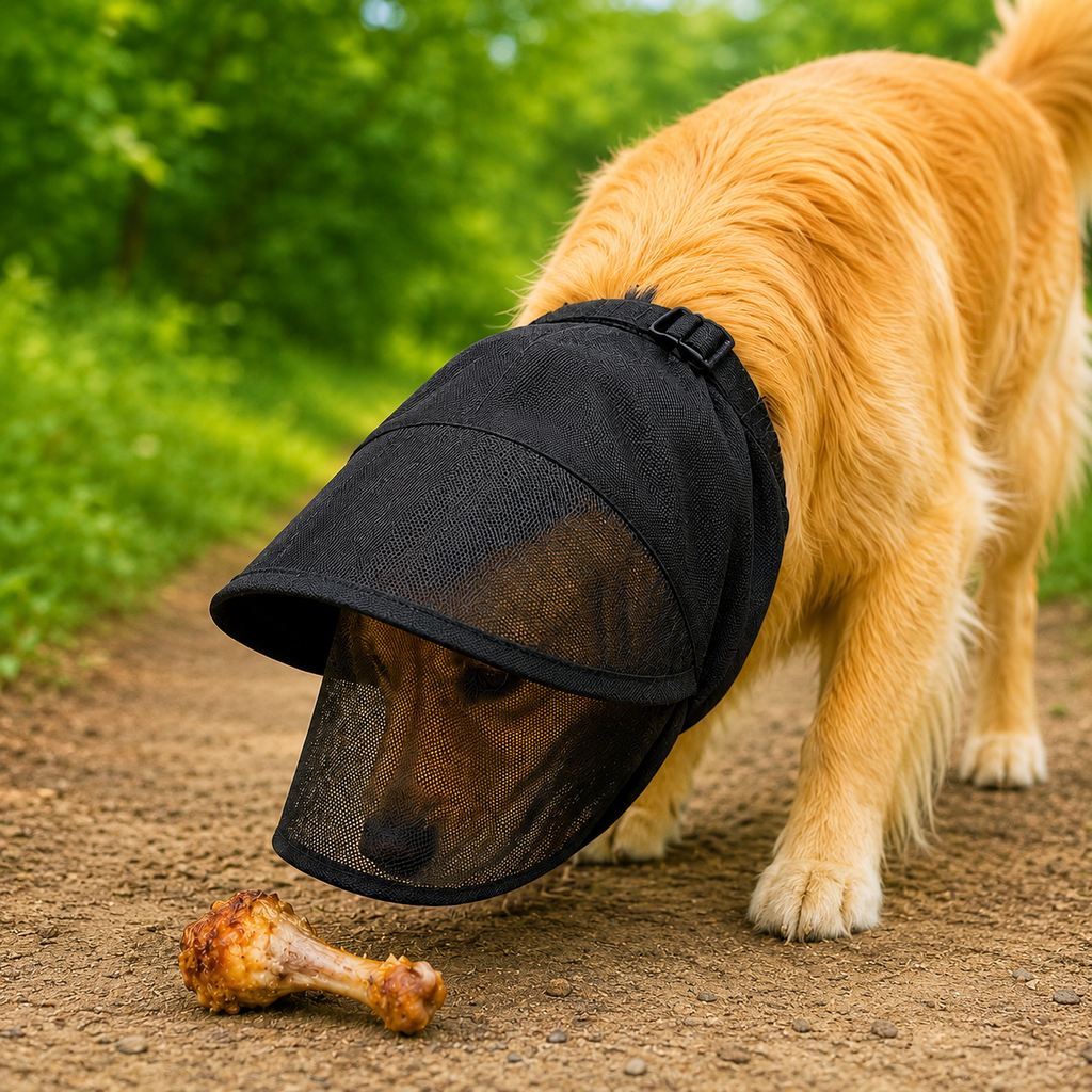 Breathable Anti-Scavenging Dog Muzzle for Walks - Mesh Hood Helps Block Food Scraps & Trash