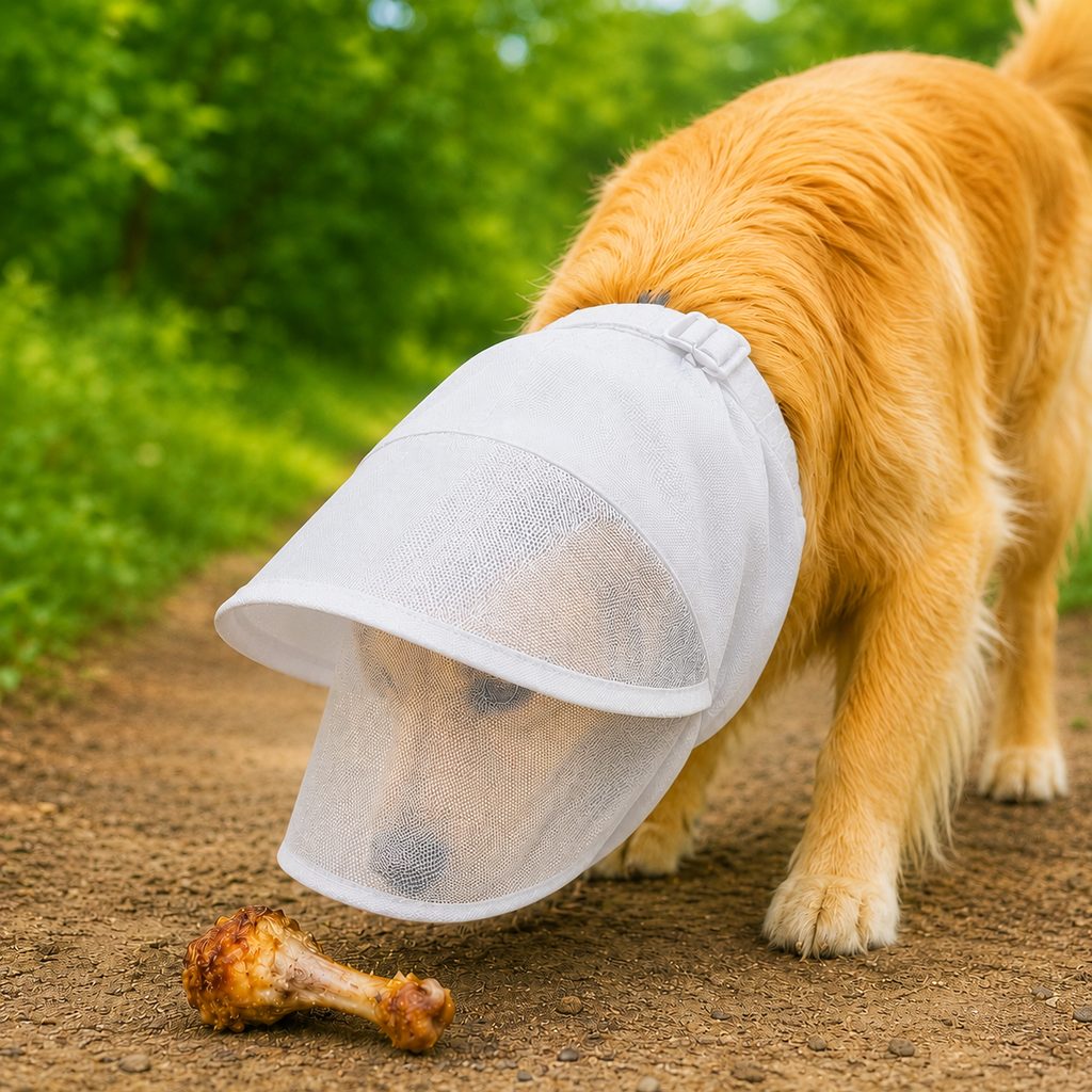 Breathable Anti-Scavenging Dog Muzzle for Walks - Mesh Hood Helps Block Food Scraps & Trash