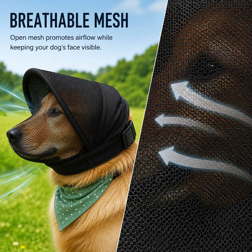 Breathable Anti-Scavenging Dog Muzzle for Walks - Mesh Hood Helps Block Food Scraps & Trash