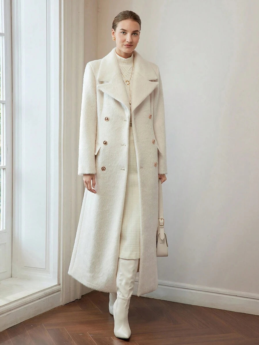 Brushed Gold Button Ankle Length Overcoat