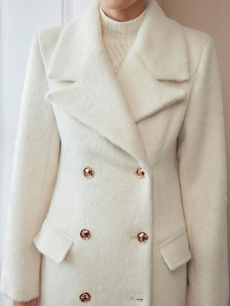 Brushed Gold Button Ankle Length Overcoat