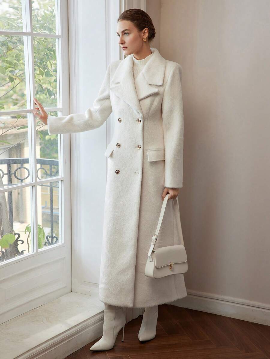 Brushed Gold Button Ankle Length Overcoat