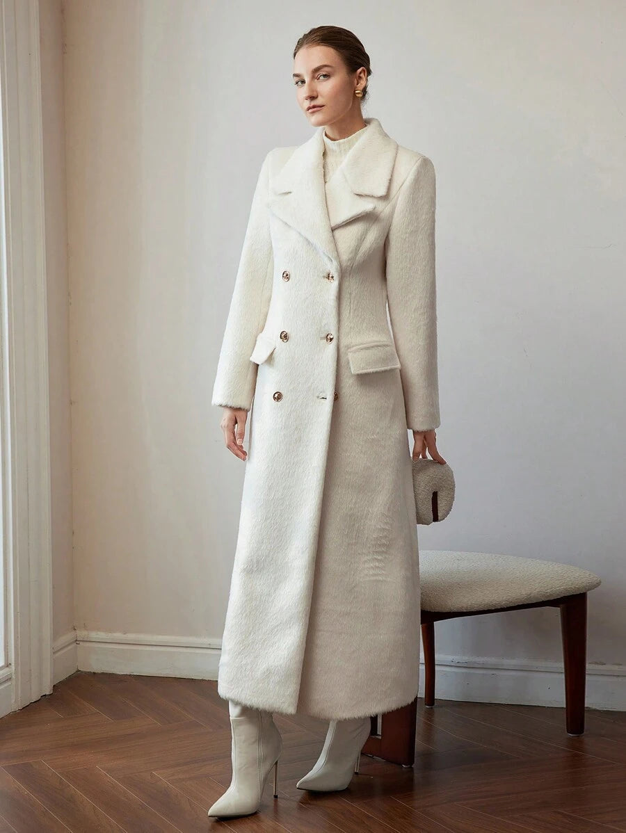 Brushed Gold Button Ankle Length Overcoat