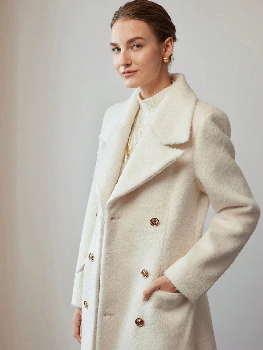 Brushed Gold Button Ankle Length Overcoat