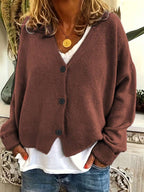 Brushed Knit Deep V-Neck Button Cardigan