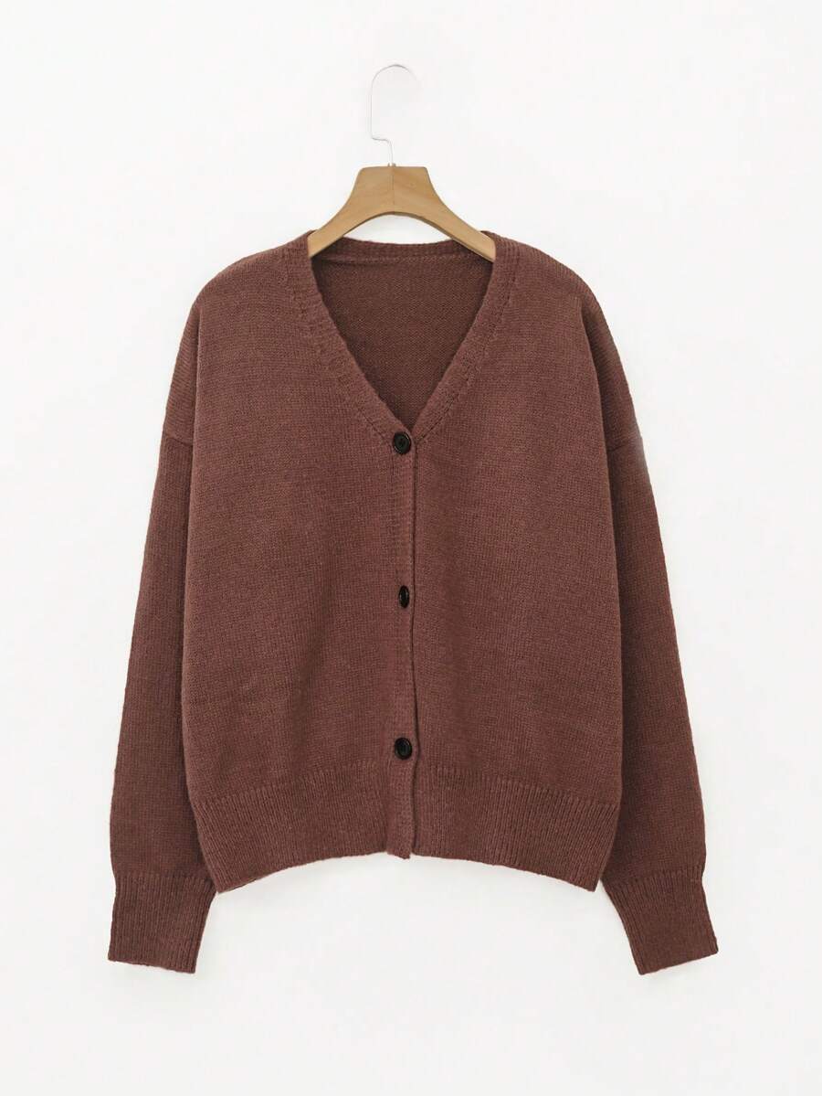 Brushed Knit Deep V-Neck Button Cardigan