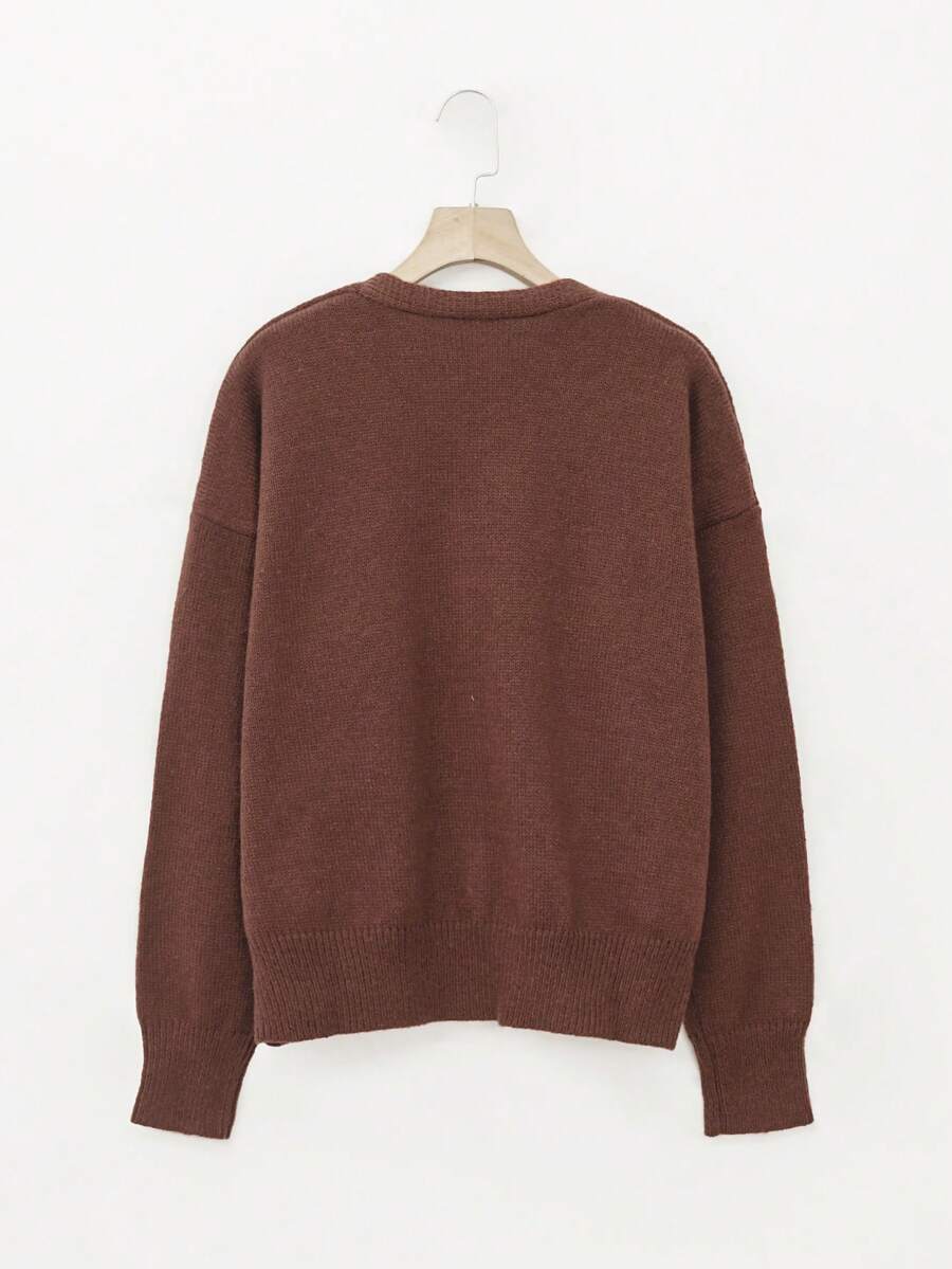 Brushed Knit Deep V-Neck Button Cardigan